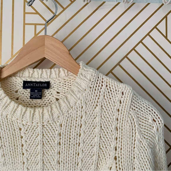 Ann Taylor vintage cotton Cable chunky Knit Braided cotton blend Sweater ribbed - Picture 6 of 10